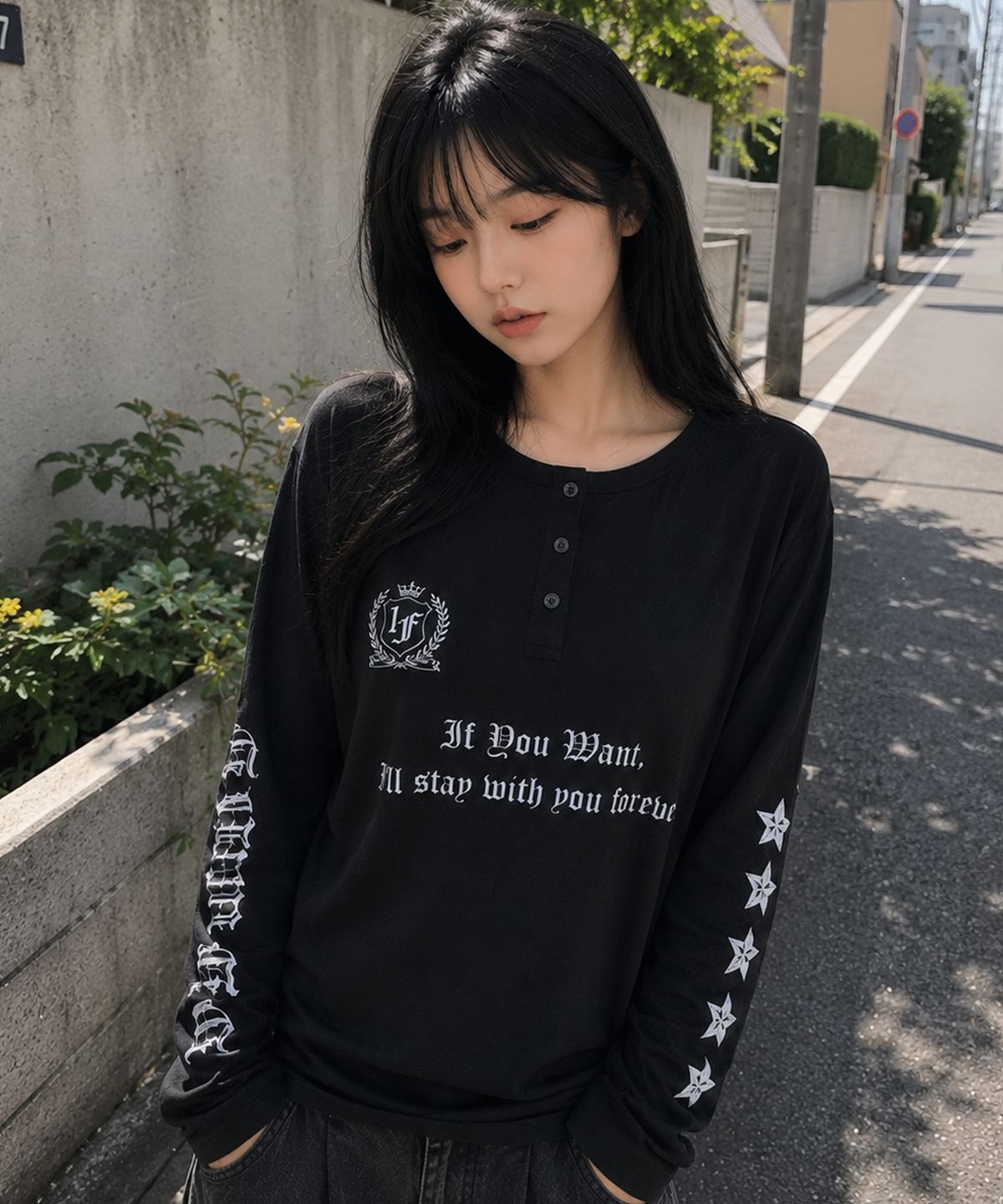 이퓨원트(IFYOUWANT) Stay Forever Henley Long Sleeve Black
