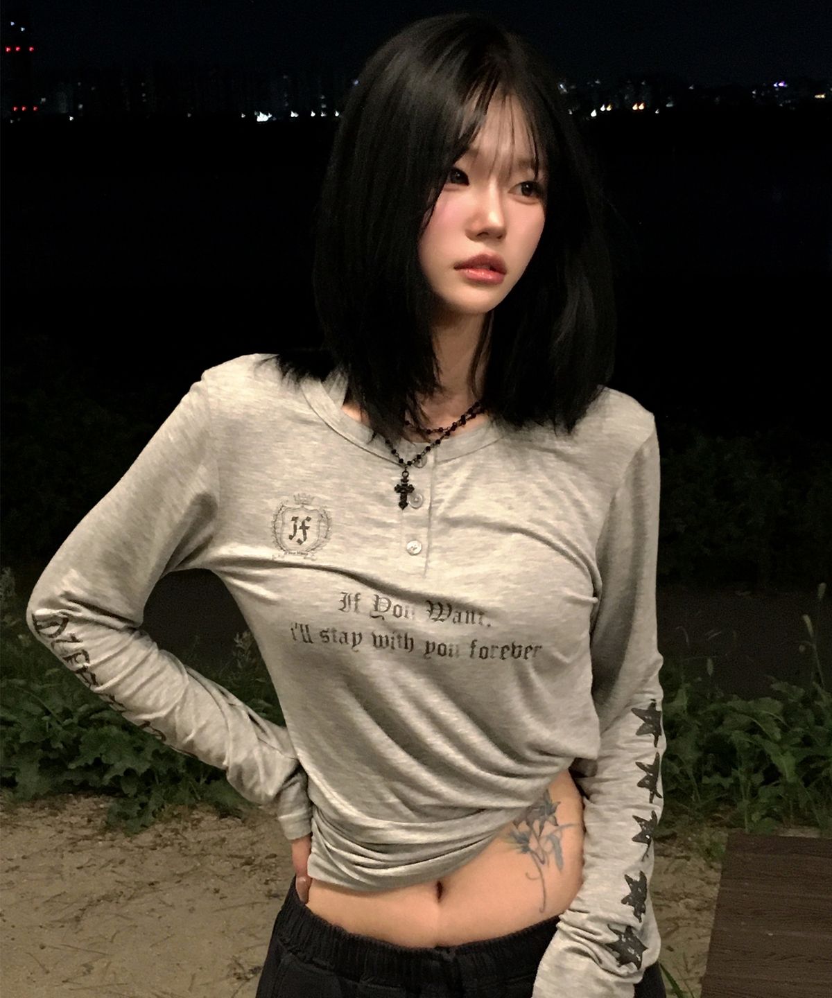 이퓨원트(IFYOUWANT) Stay Forever Henley Long Sleeve Gray
