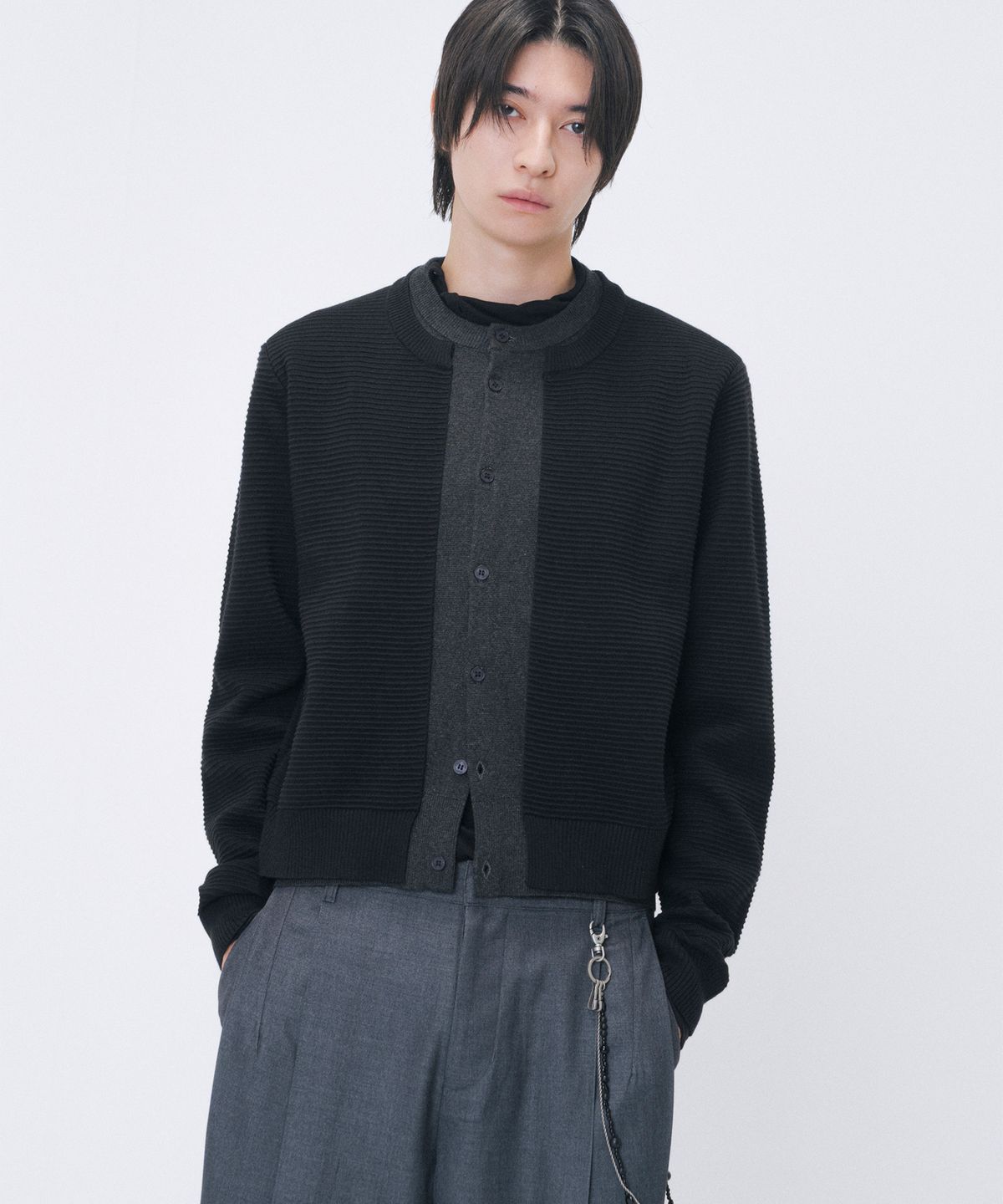 미세키서울 맨(MISEKISEOUL MEN) Double texture layered cardigan BLACK