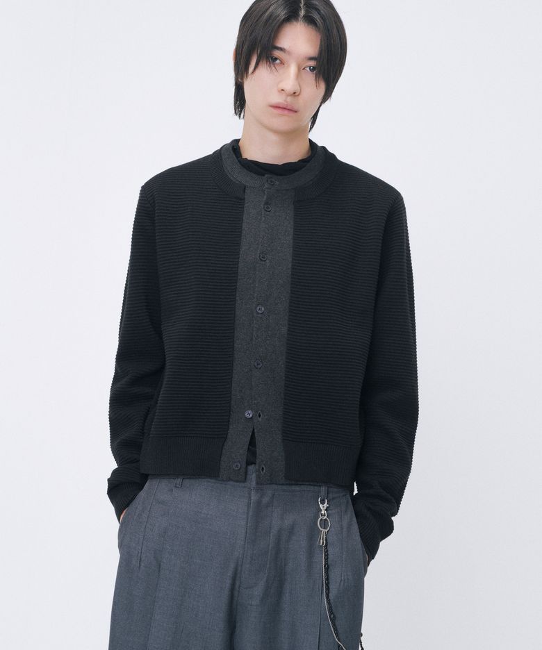 Double texture layered cardigan BLACK