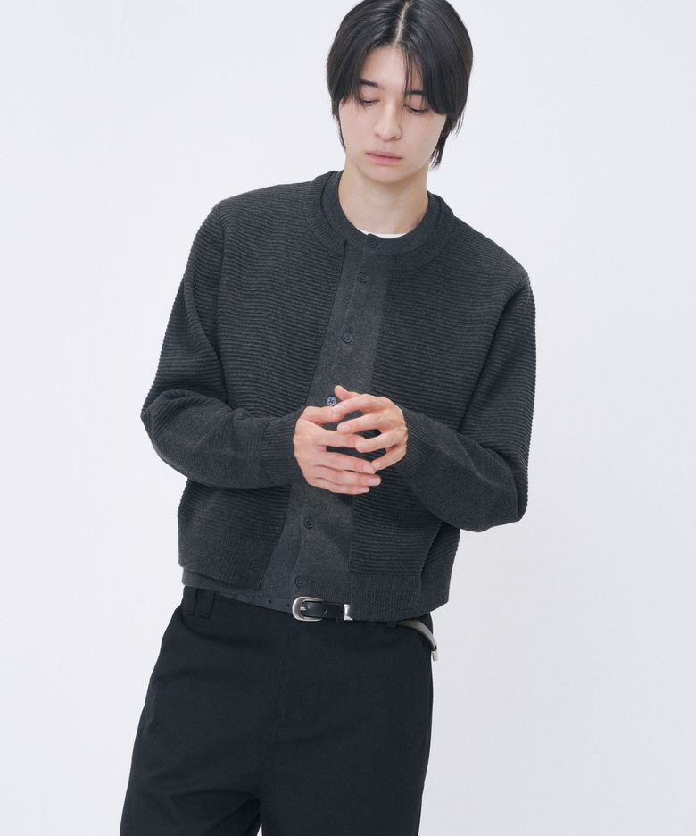 Double texture layered cardigan CHARCOAL