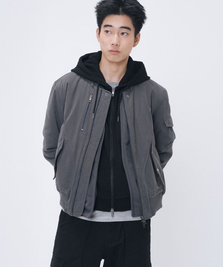 Double neck padded ma-1 jacket CHARCOAL