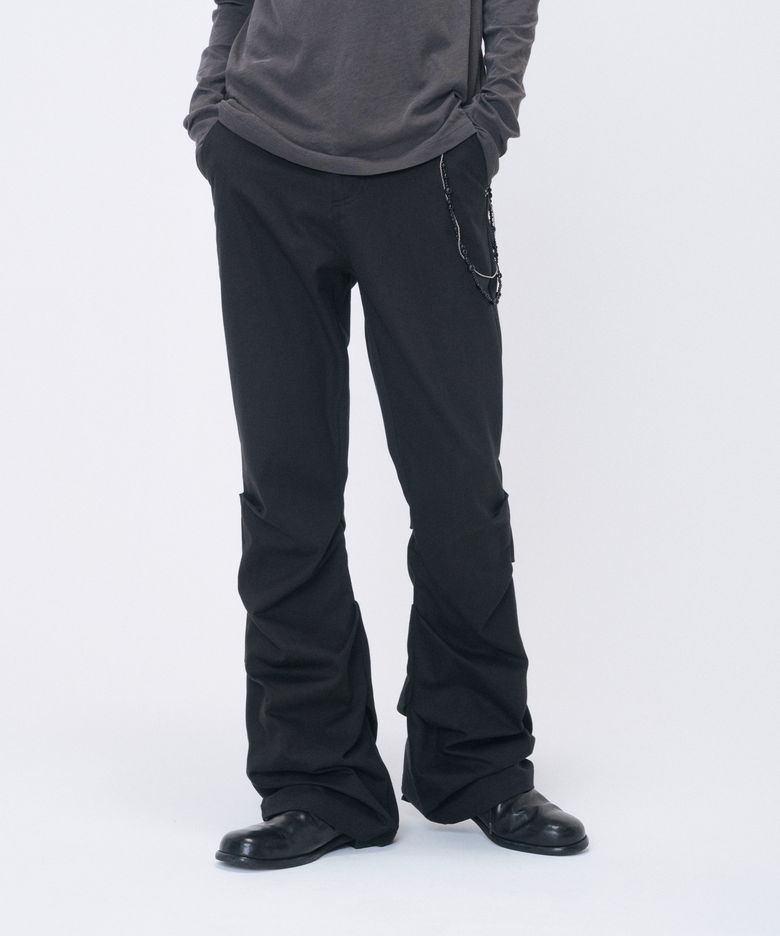 Shirring detail bootscut pants BLACK