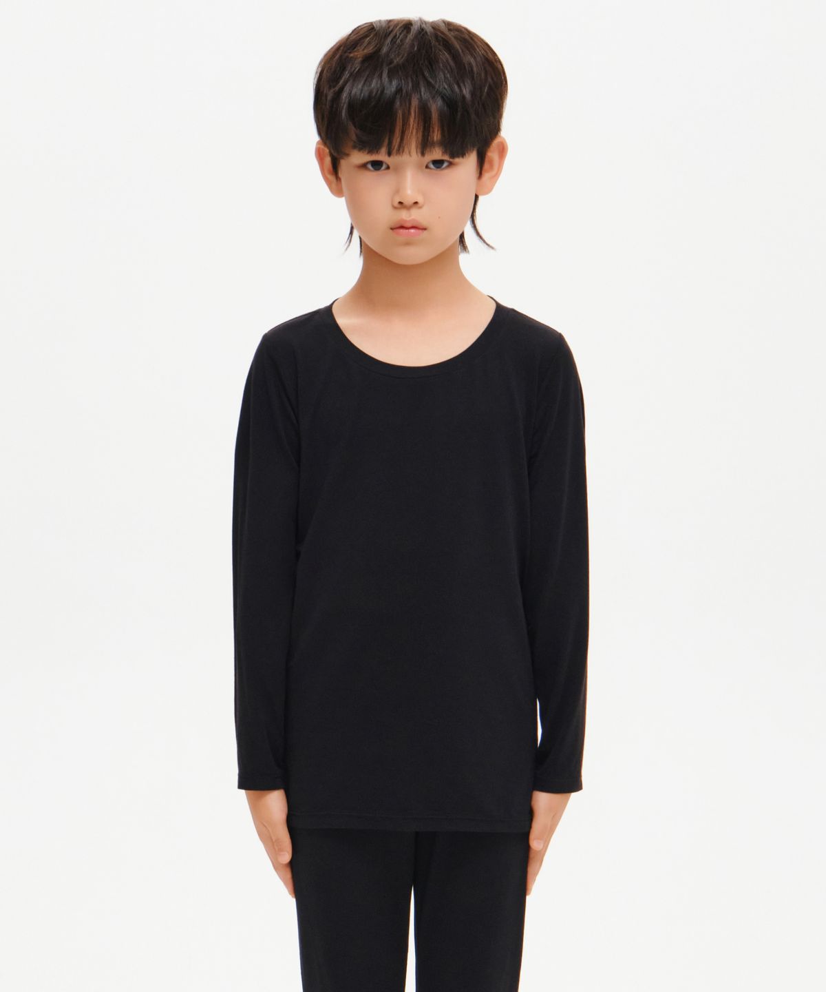 무신사 스탠다드 키즈(MUSINSA STANDARD KIDS) [힛탠다드] 크루 넥 긴소매 언더셔츠 [블랙]
