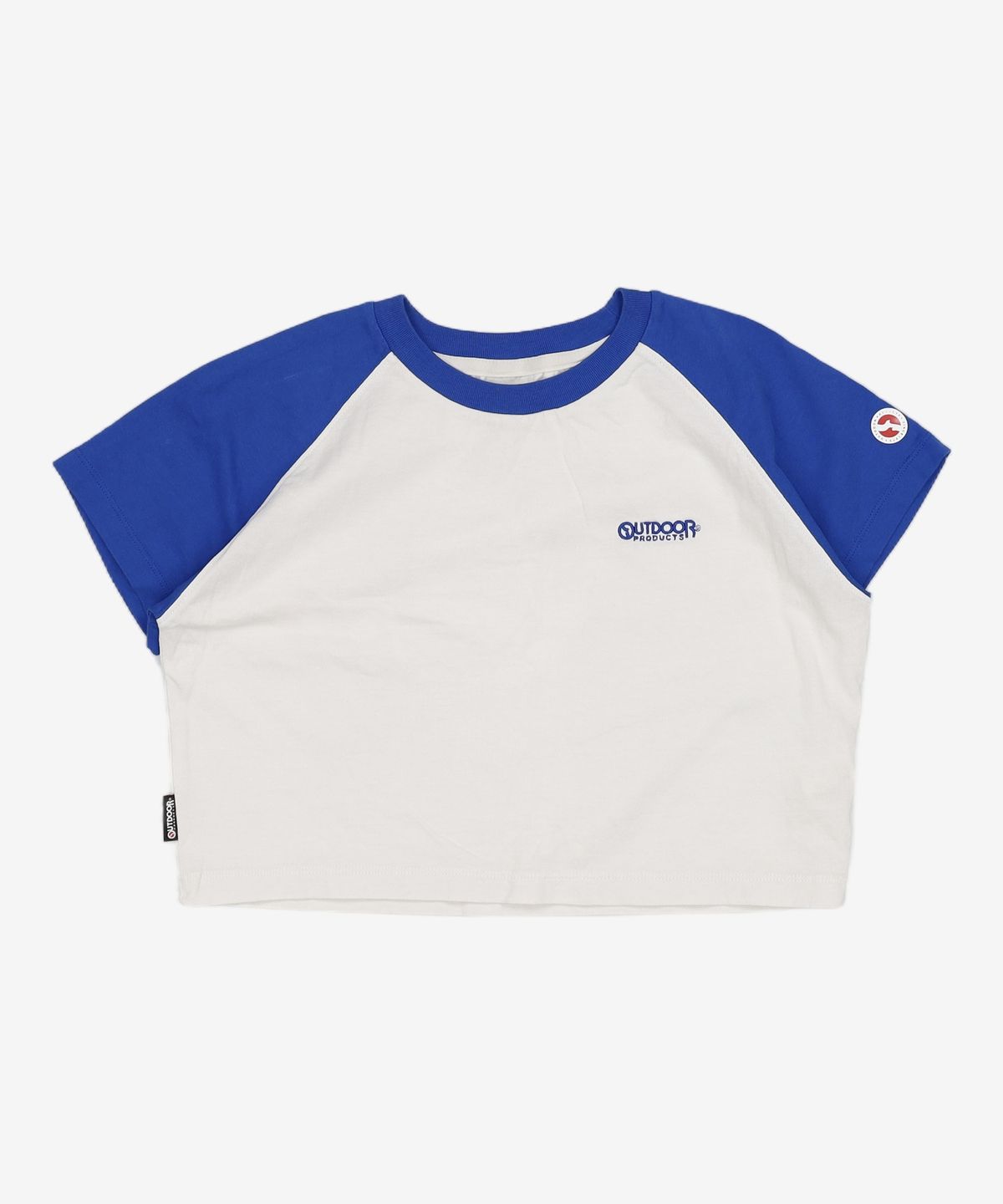 아웃도어 프로덕츠(OUTDOOR PRODUCTS) 스몰로고 래글런 크롭 반팔 티셔츠 RAGLAN CROP TS FREE