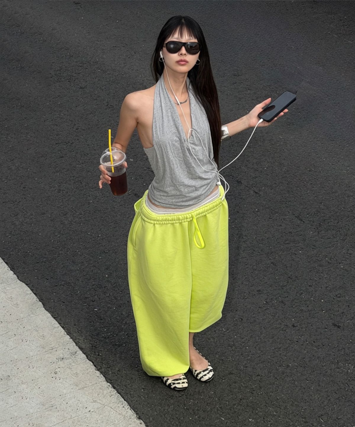 오도어(ODOR) Molly wide jogger in Lime