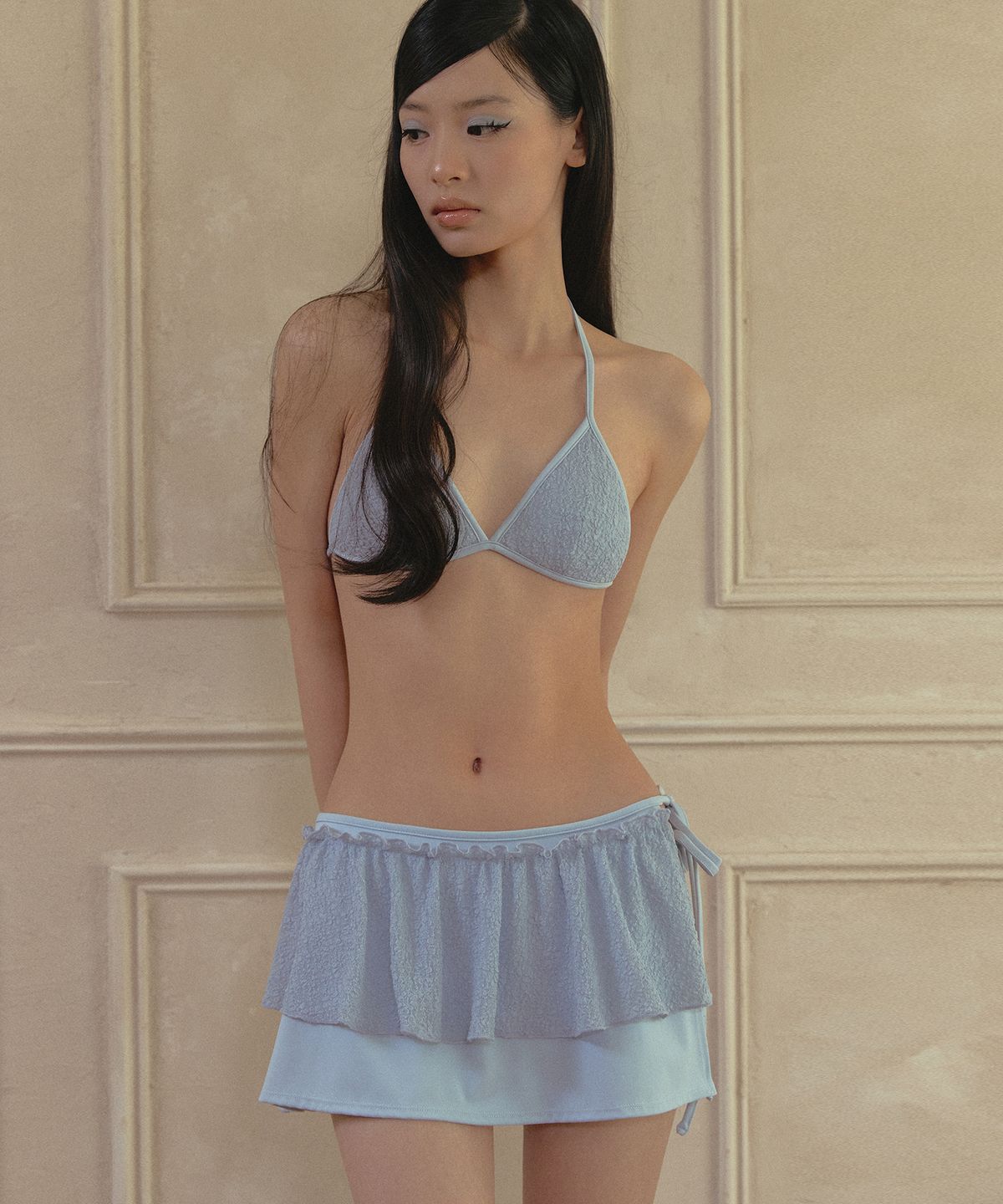 비나제이(VINAJ) 레이스 레이어드 스커트 커버업 (Baby Blue)