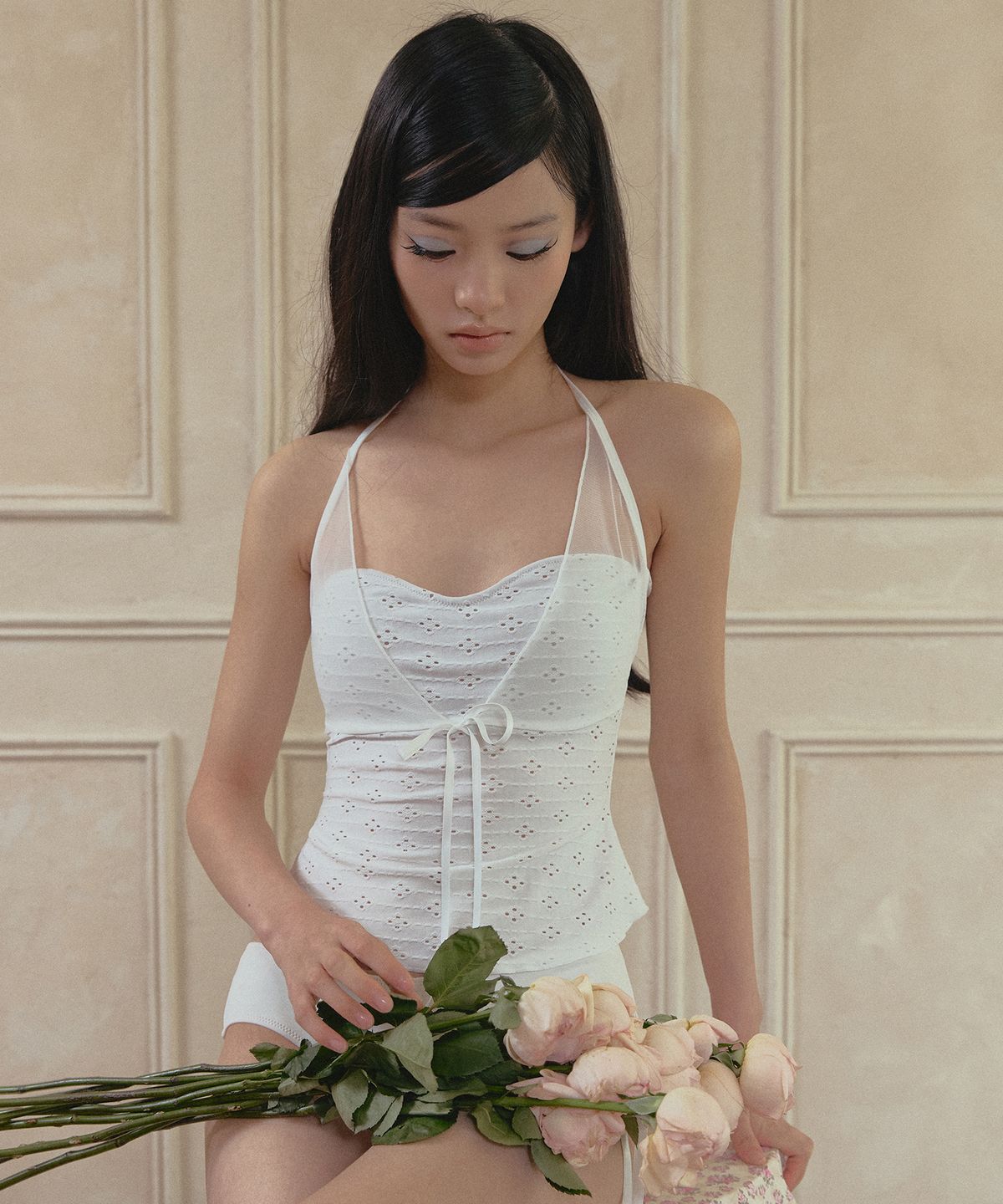 비나제이(VINAJ) 시스루 홀터 플레어 비키니브라 (White)