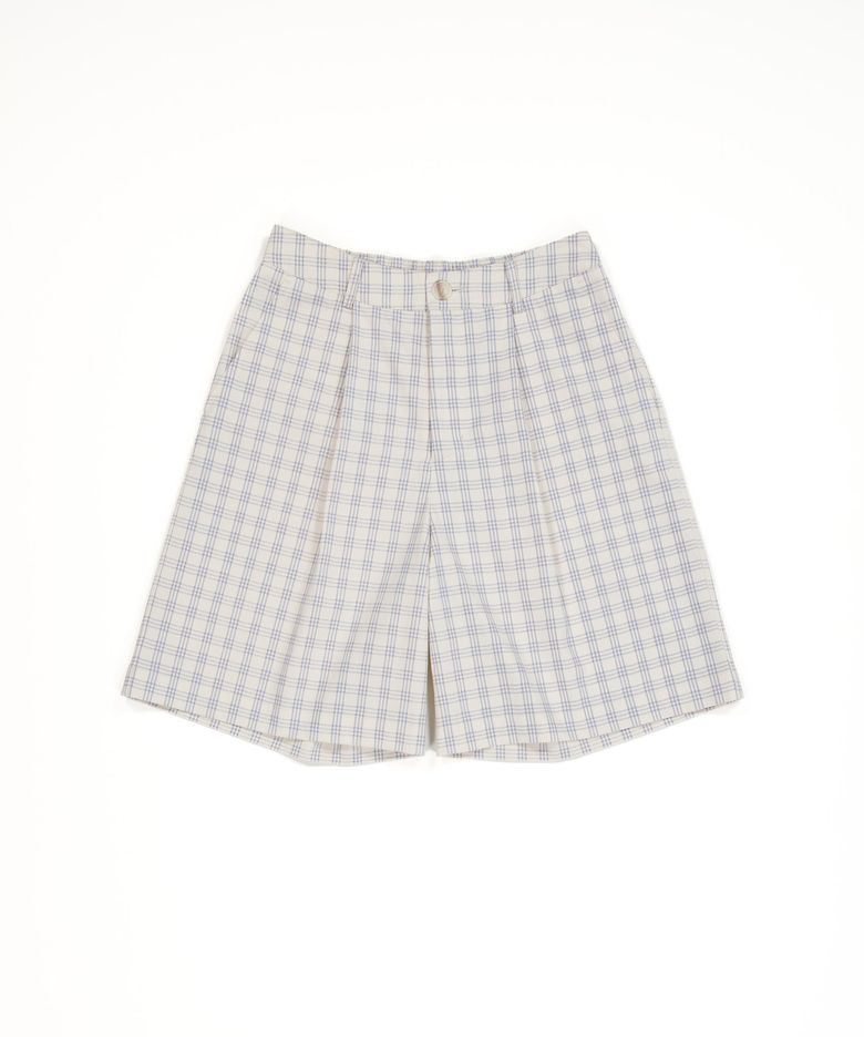 Cotton Wide Banding Shorts, Blue Check