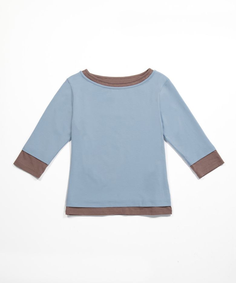 Boat Neck Double Layered T-shirt, Blue