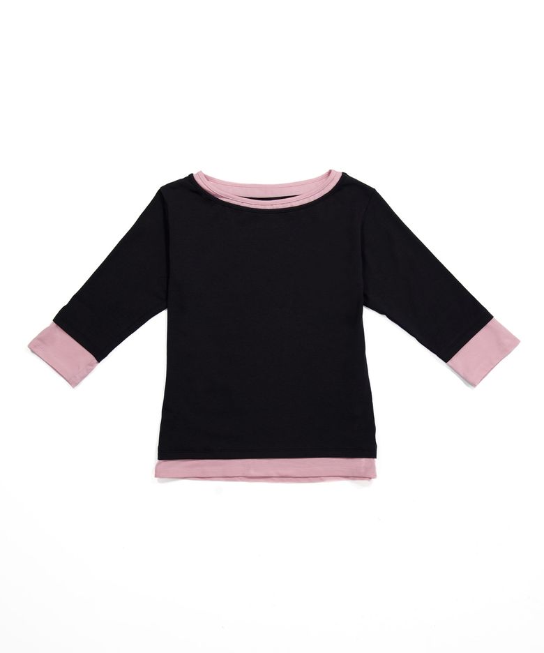 Boat Neck Double Layered T-shirt, Dark Gray