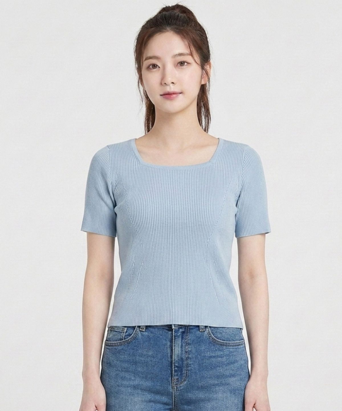 에꼴드파리(ECOLEDEPARIS) 스퀘어넥 반팔 니트_RB34KKCP32Z