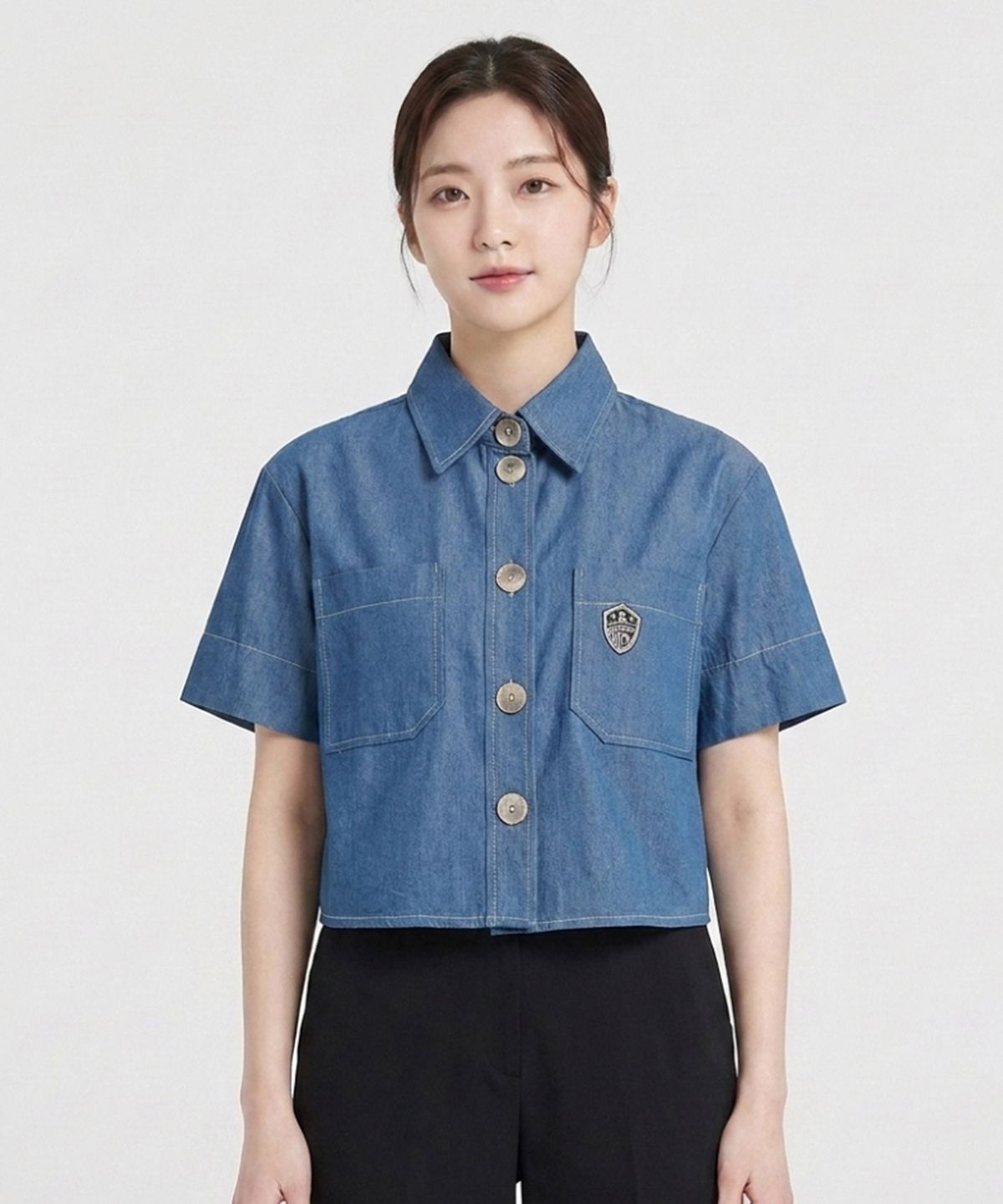 에꼴드파리(ECOLEDEPARIS) 데님 반팔 크롭 자켓_RB35WJBM38Z