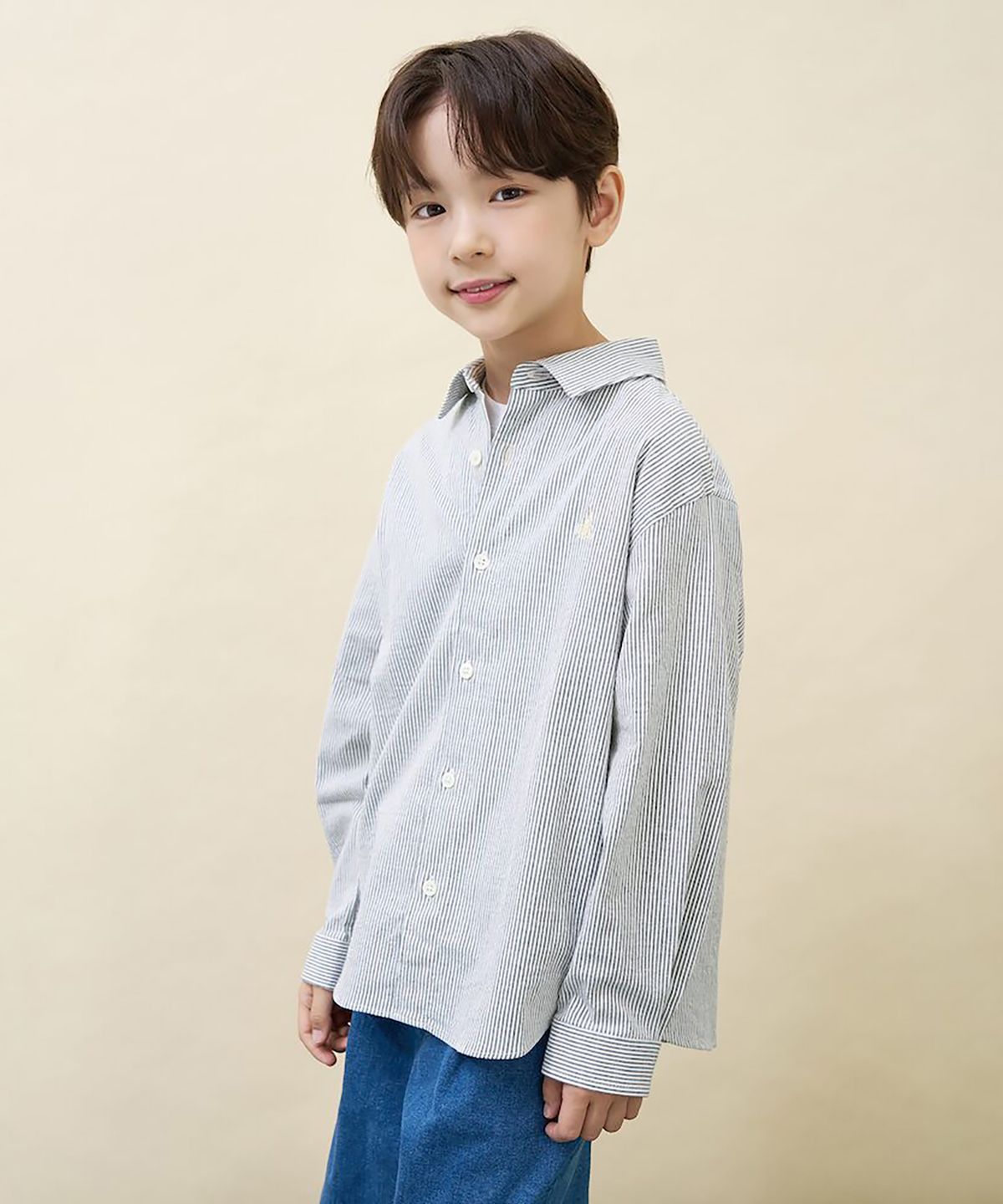 빈폴 키즈(BEANPOLE KIDS) 클래식 시어서커 루즈핏 셔츠  그린 (BI6764U03M)