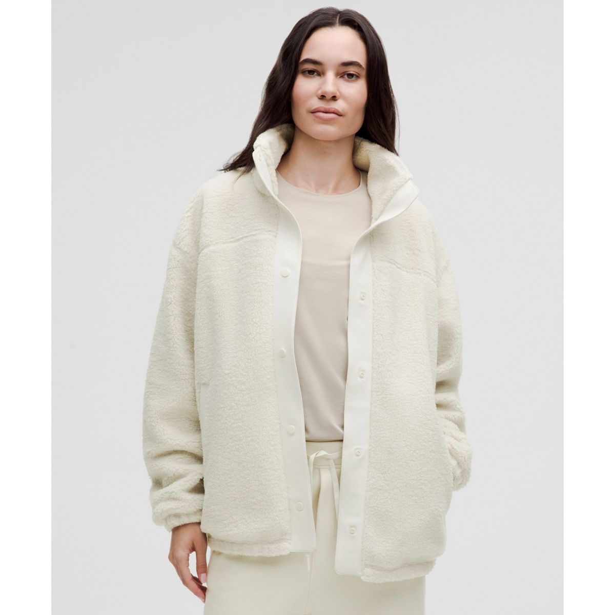 룰루레몬(LULULEMON) 부클레 플리스 스냅 버튼 재킷  BONE