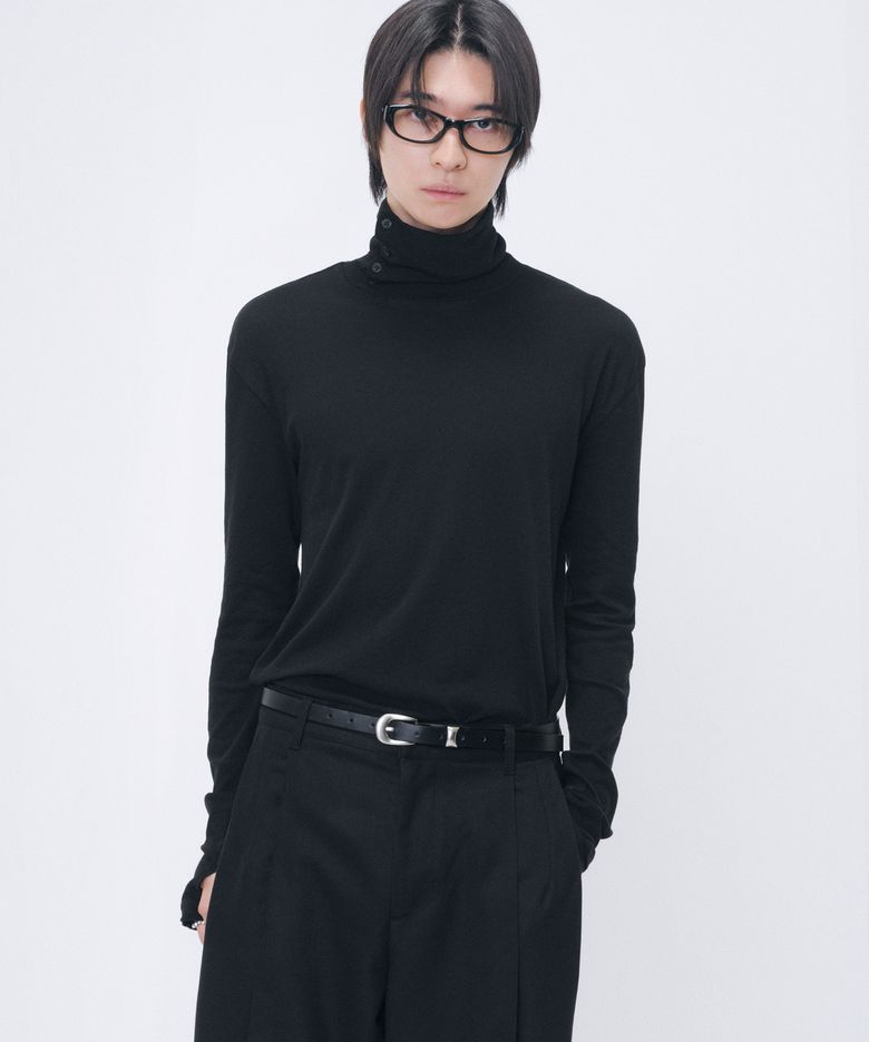 Drape neck long sleeve BLACK