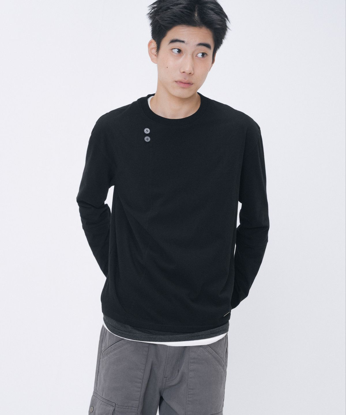 미세키서울 맨(MISEKISEOUL MEN) Stripe cuff layered long sleeve BLACK