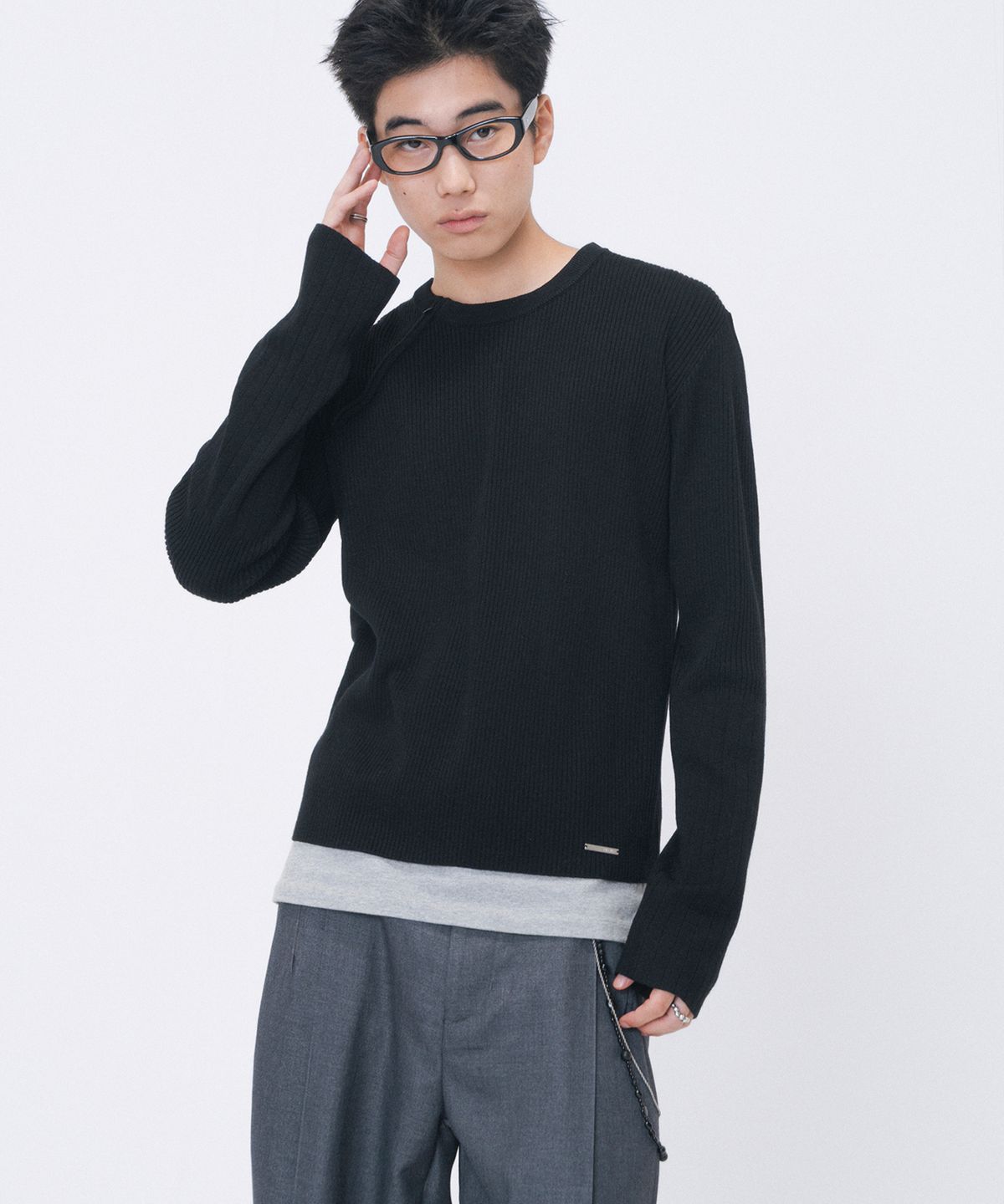 미세키서울 맨(MISEKISEOUL MEN) Diagonal zipper ribbed knit BLACK