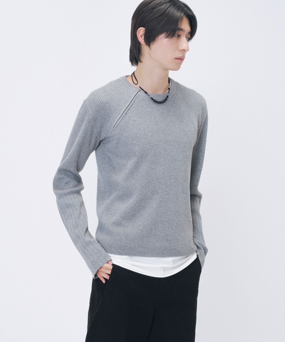 미세키서울 맨(MISEKISEOUL MEN) Diagonal zipper ribbed knit GREY