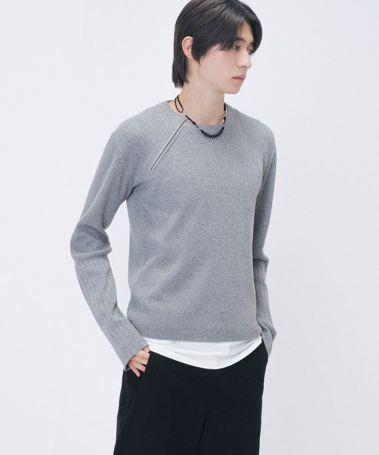 Diagonal zipper ribbed knit GREY