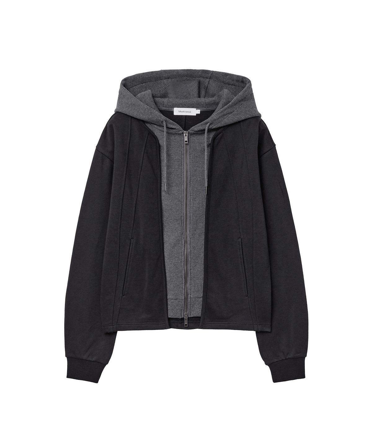 미세키서울 맨(MISEKISEOUL MEN) Waffle layered two-tone hoodie BLACK