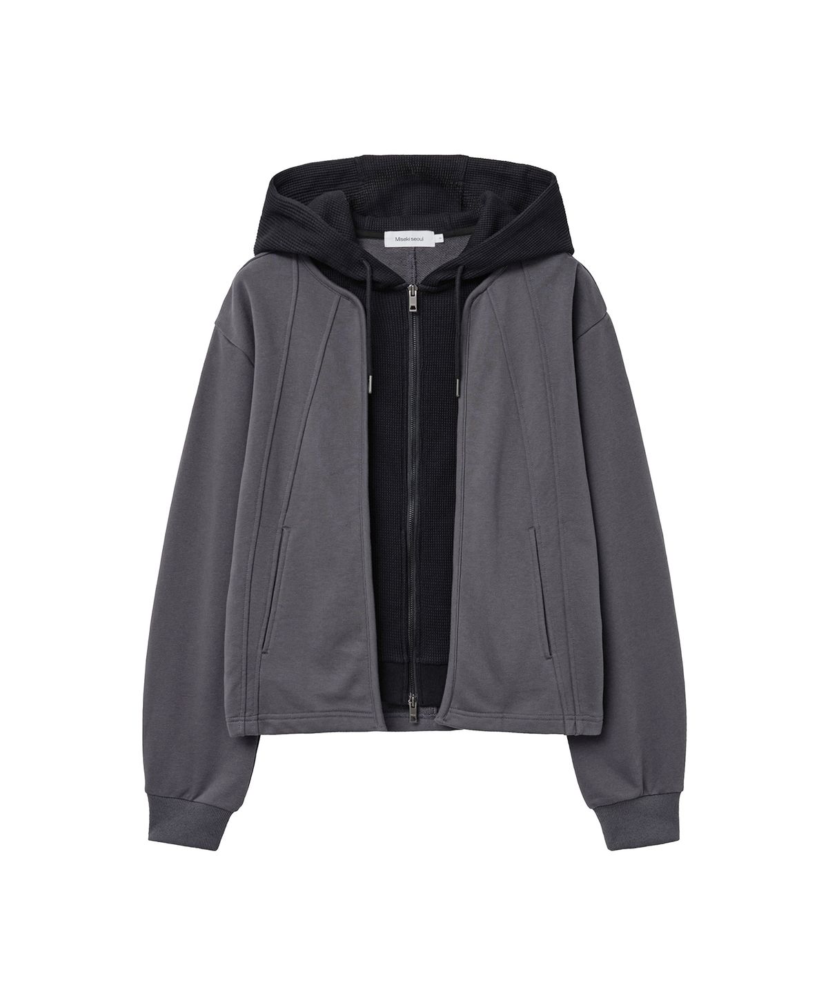 미세키서울 맨(MISEKISEOUL MEN) Waffle layered two-tone hoodie CHARCOAL