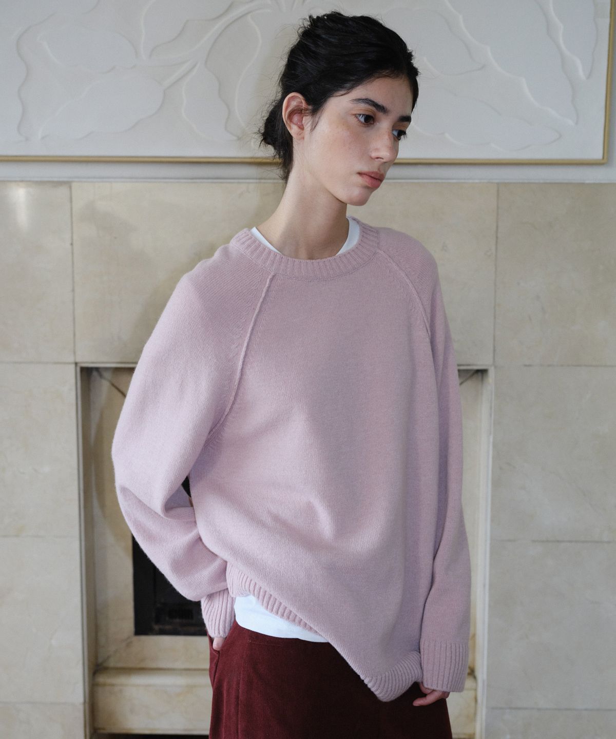 엔오르(EN OR) WOOL BLEND RAGLAN PULLOVER - PINK