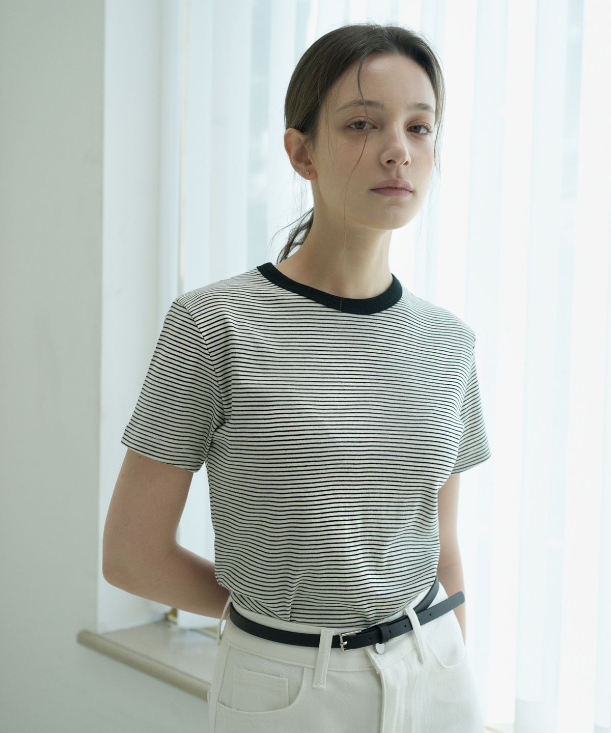블레티(VLETI) Stripe Ringer Cotton T-shirt (ivory)