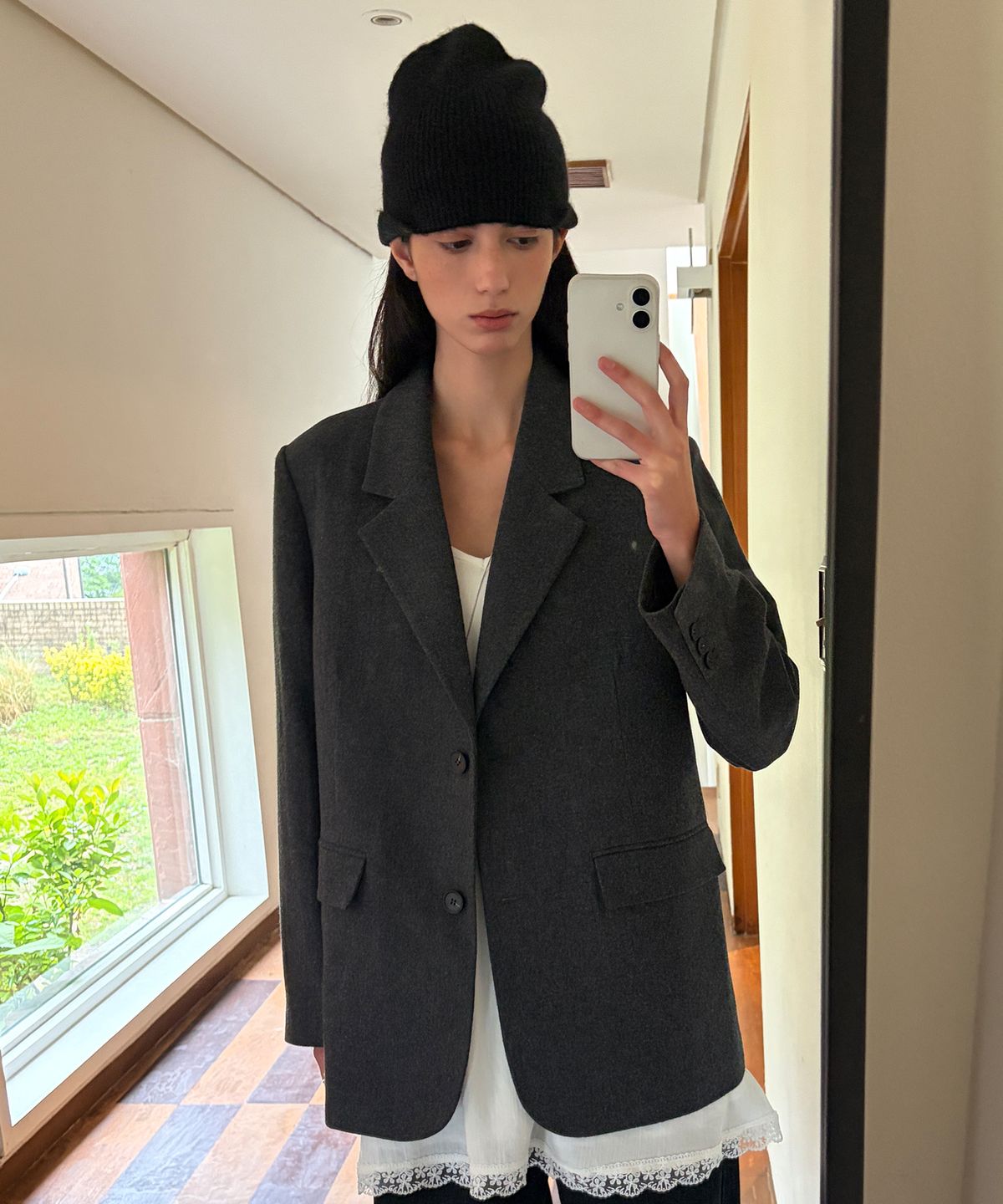 엔오르(EN OR) WOOL SINGLE TWO BUTTON JACKET - DARK GREY