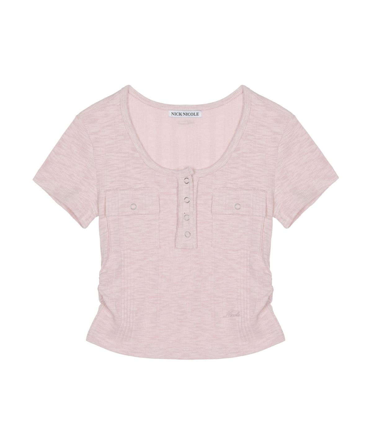 닉앤니콜(NICK&NICOLE) HENLEY NECK BUTTON TOP_PINK