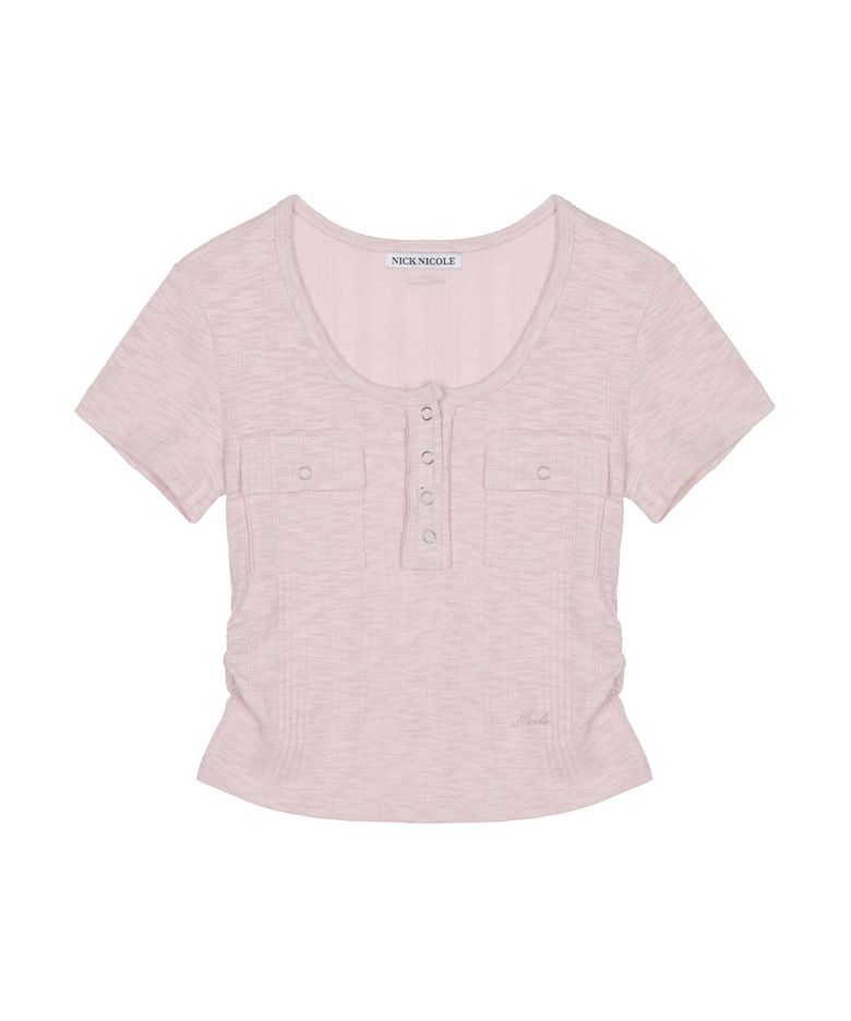 HENLEY NECK BUTTON TOP_PINK