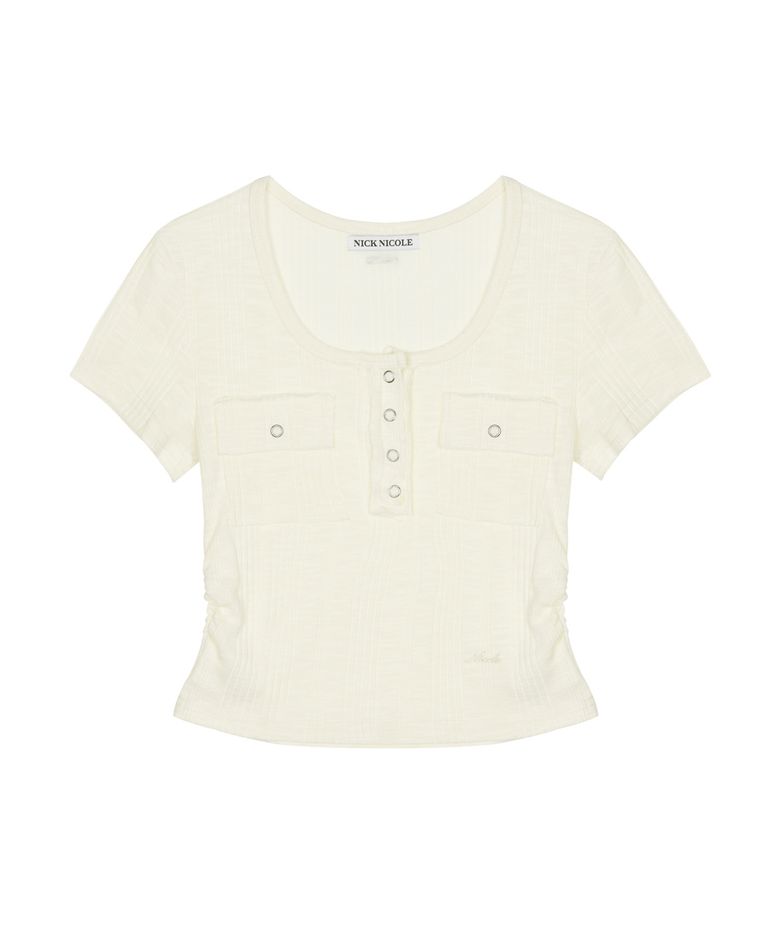 HENLEY NECK BUTTON TOP_BEIGE