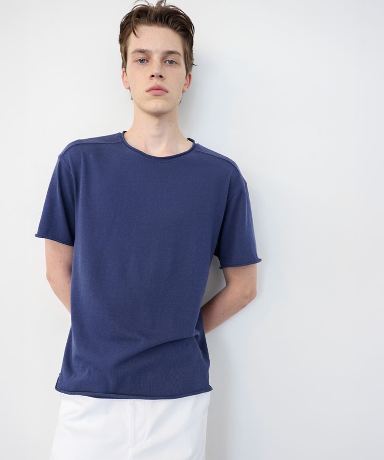 YUCCA RAW-EDGE HALF KNIT - BLUE
