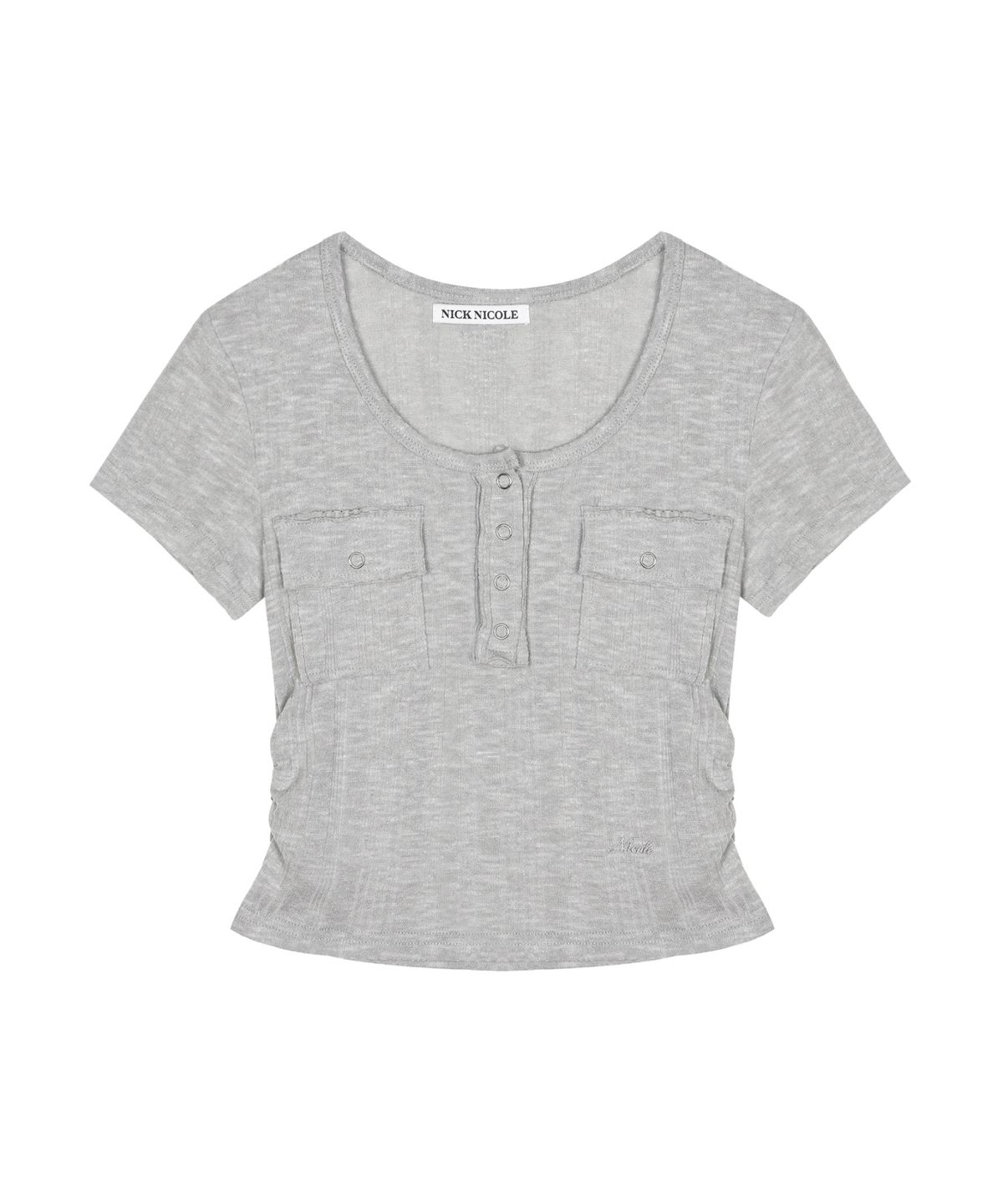 닉앤니콜(NICK&NICOLE) HENLEY NECK BUTTON TOP_GRAY