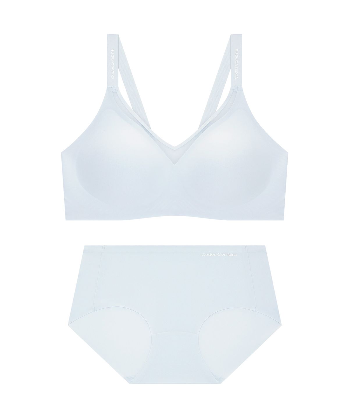 코데즈컴바인 이너웨어(CODES COMBINE INNERWEAR) [CD컵 전용] 브이넥 메쉬 심리스 브라 팬티 세트_라이트블루