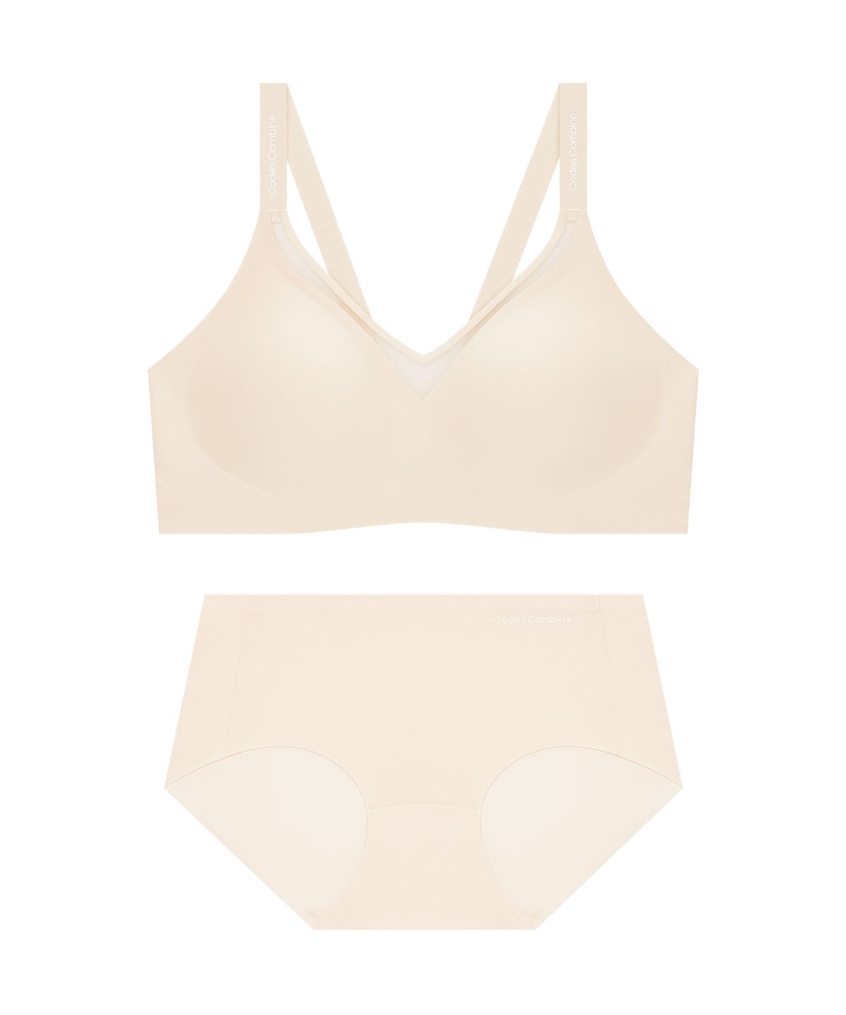 코데즈컴바인 이너웨어(CODES COMBINE INNERWEAR) [CD컵 전용] 브이넥 메쉬 심리스 브라 팬티 세트_스킨