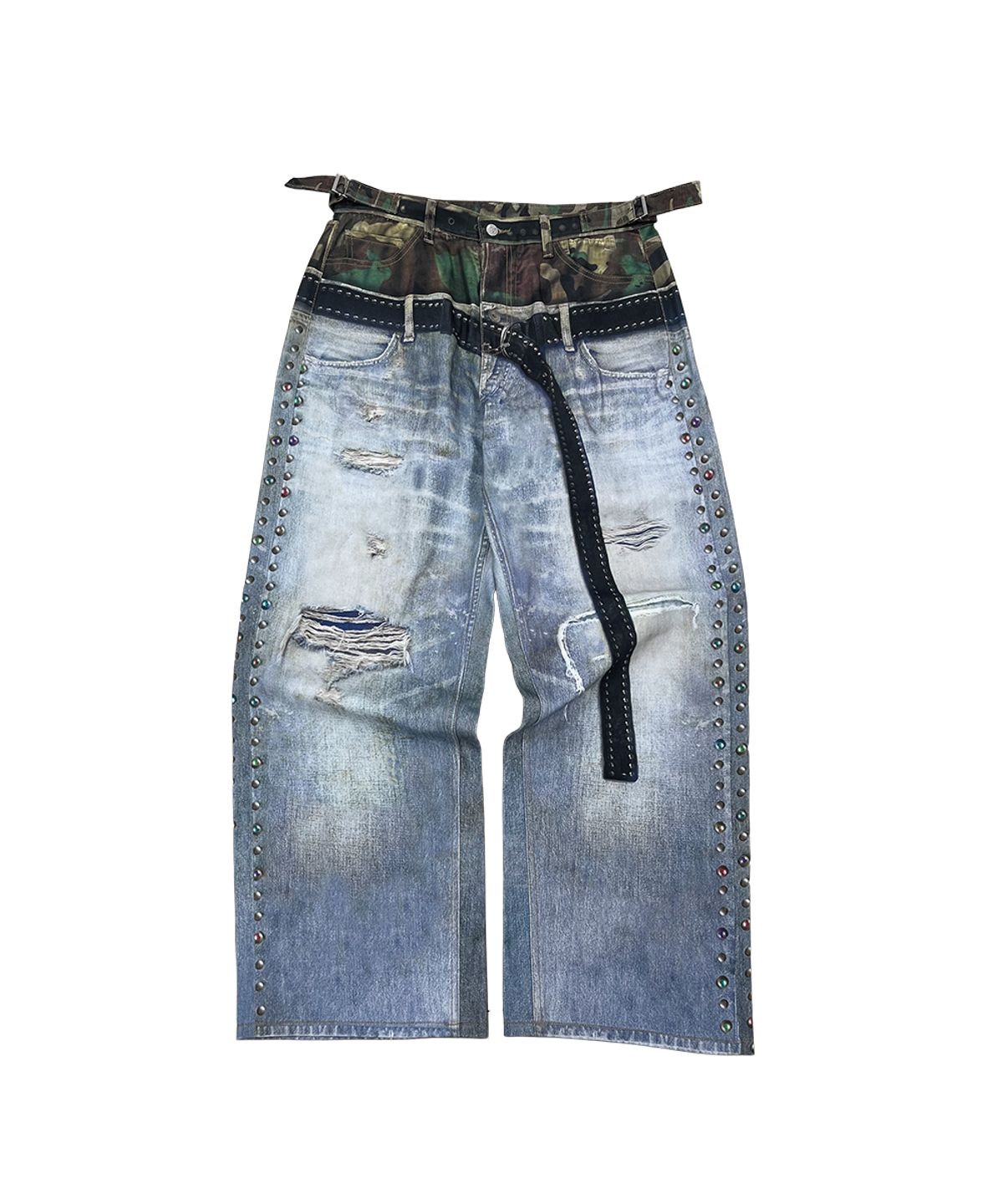 그레일즈(GRAILZ) CAMO LAYERED ILLUSION DENIM PANT [BLUE]