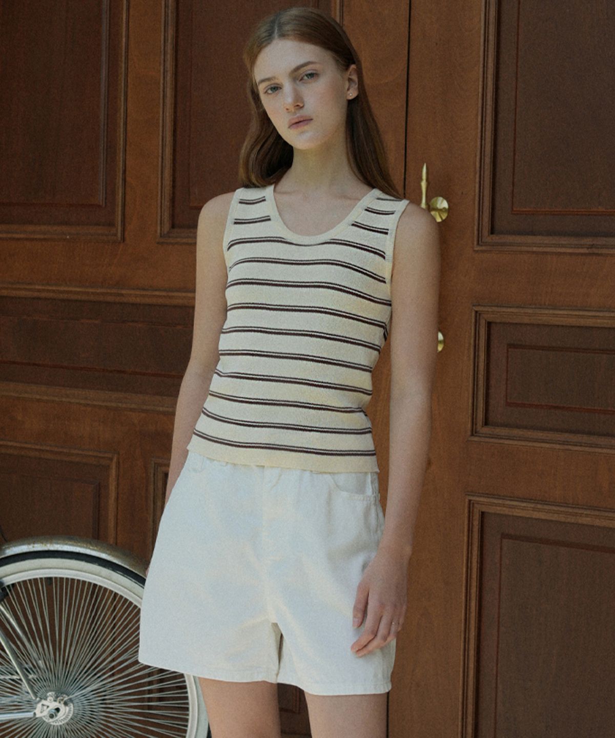 블레티(VLETI) Stripe Basic Round Knit Sleeveless (beige)