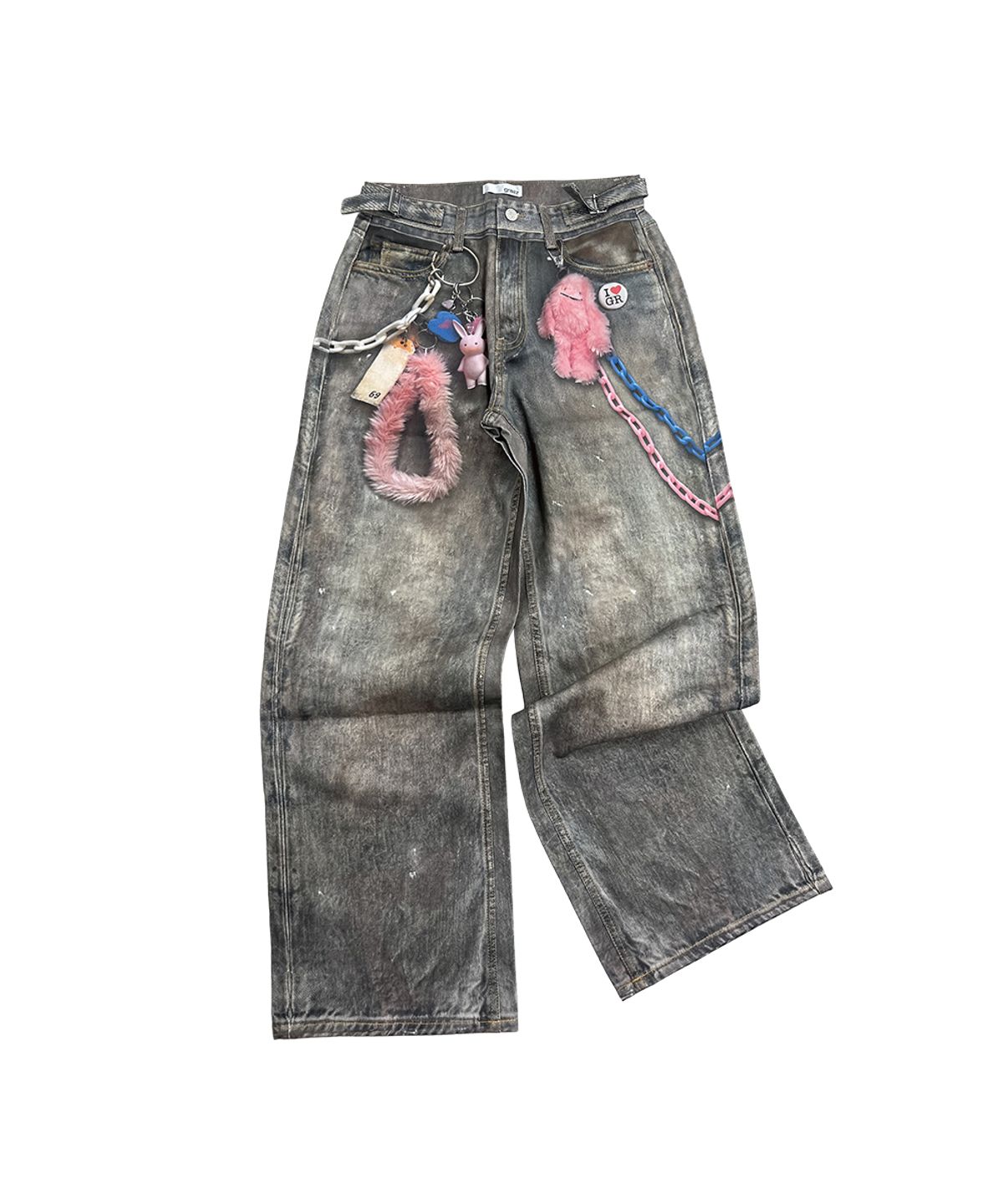 그레일즈(GRAILZ) VINTAGE KEY CHAIN ILLUSION DENIM PANTS [BLUE]
