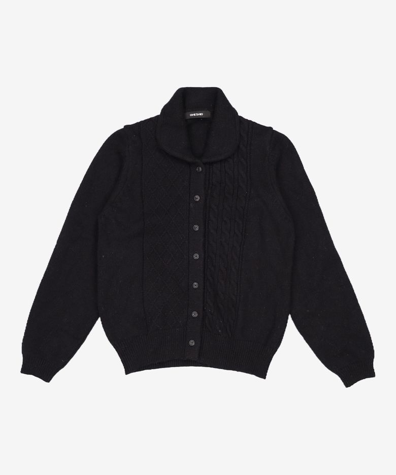 ROUND COLLAR JACQUARD CARDIGAN, BLACK FREE