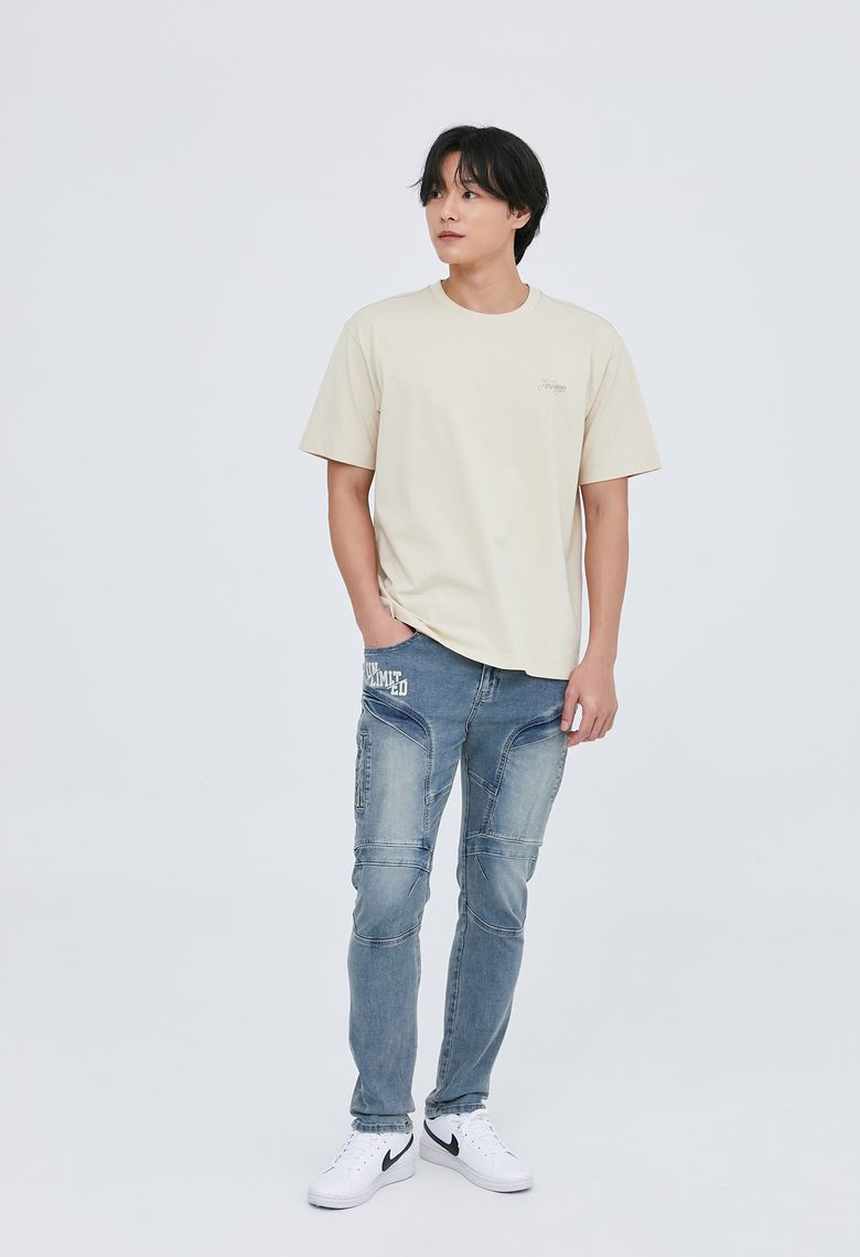 남성) 프리미엄 쿨맥스 바이커 디테일 뒷요크 변형 프린트 올약 탈색 워싱 타이트 AP2DTA409-LB