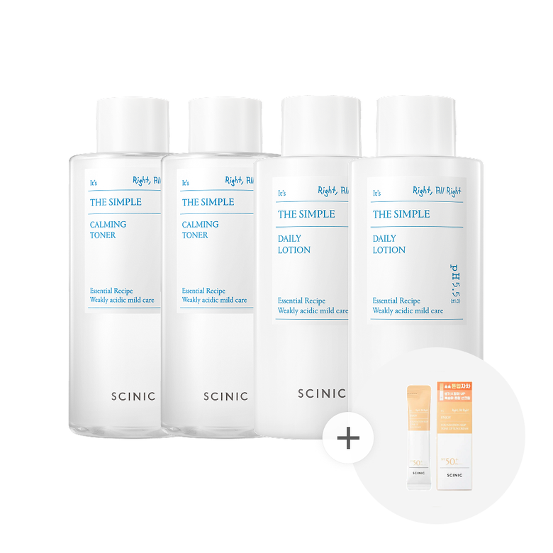 더 심플 대용량 카밍 토너 300ml 2개 + 로션 300ml 2개_톤업 선크림 2g6매 증정