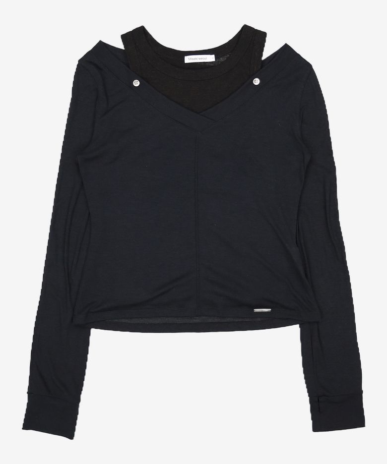 Layered line sheer long sleeve BLACK 2