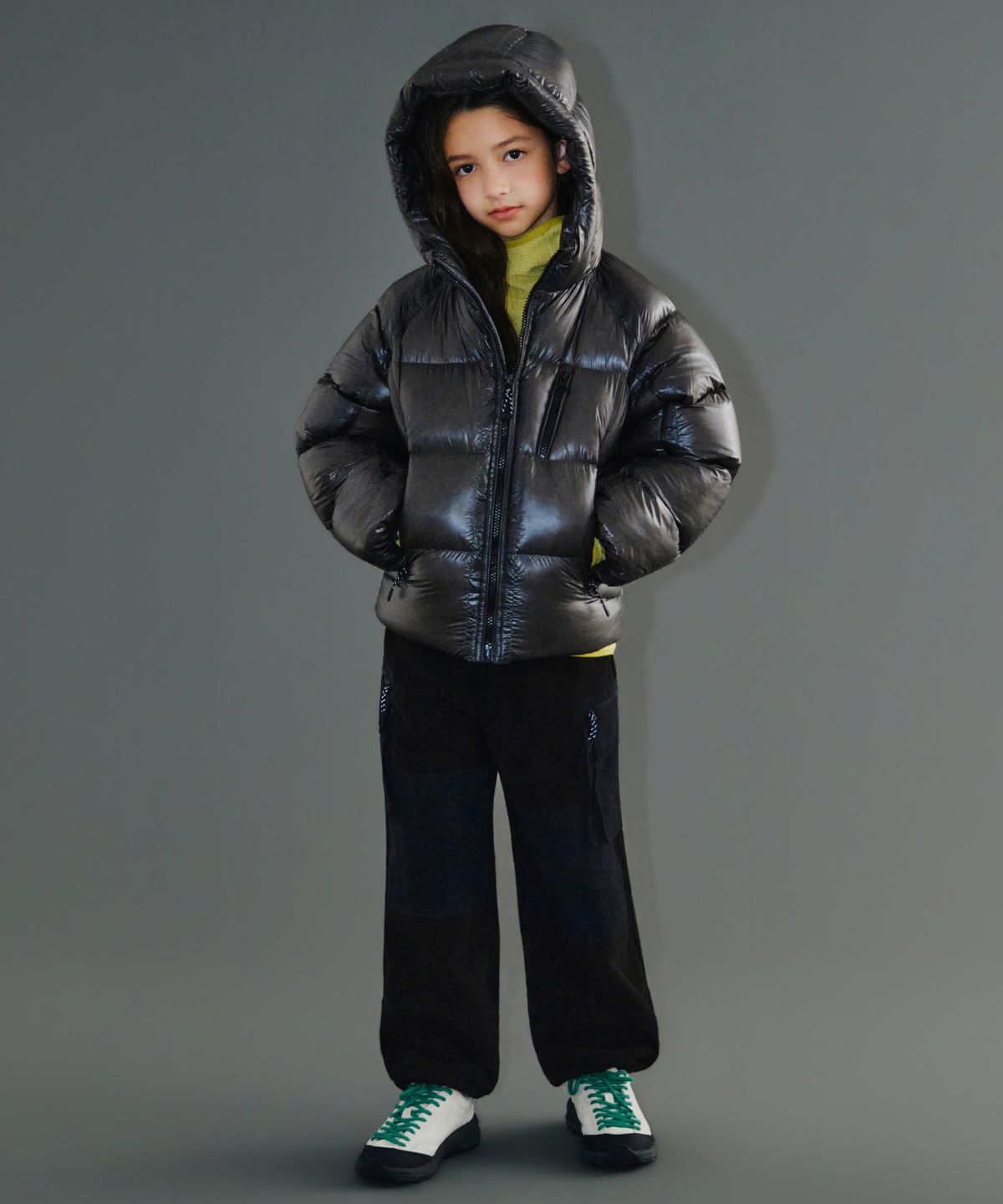 무신사 스탠다드 키즈(MUSINSA STANDARD KIDS) [시티 레저] 시어 립스탑 후디드 다운 숏 패딩 재킷 [그레이]
