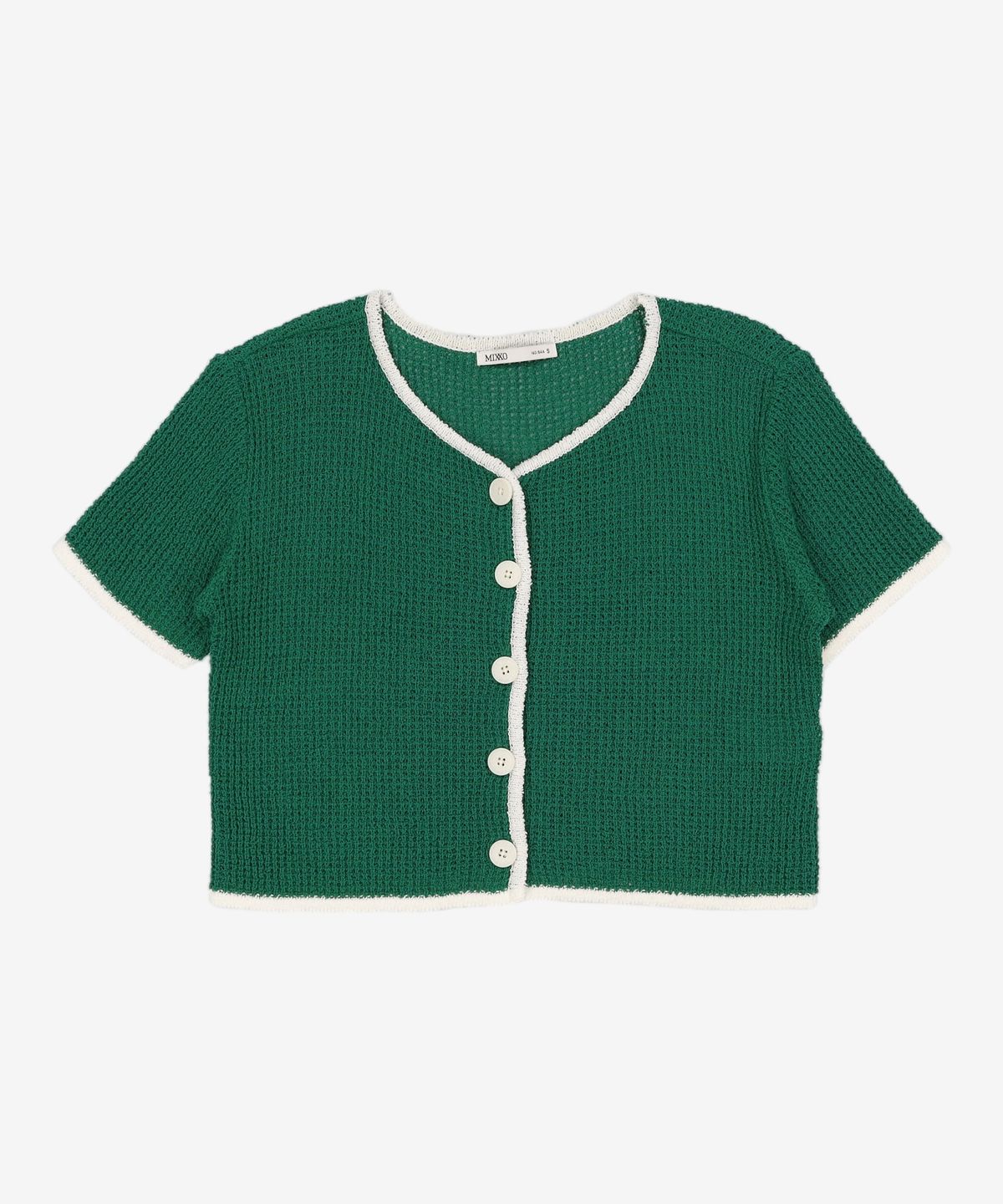 미쏘(MIXXO) 라운드넥 배색 반팔 가디건 MIWCKC714T S