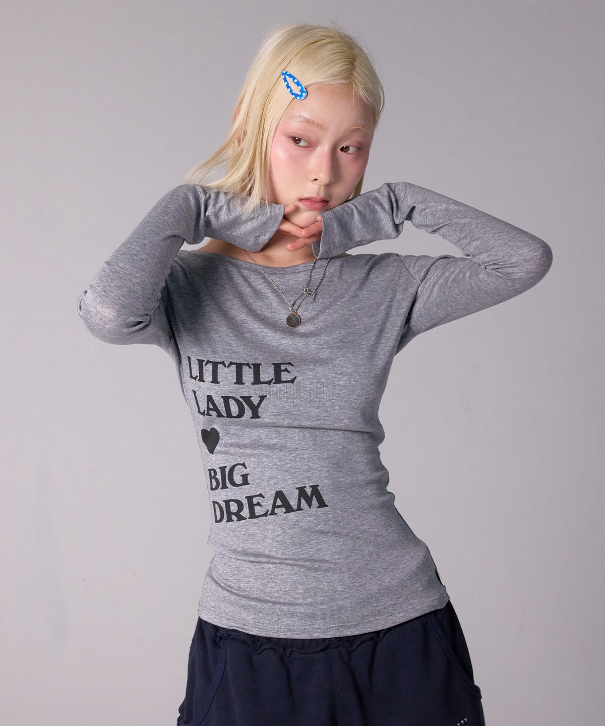 유희(YOUHEE) TYPOGRAPHY LONG SLEEVE_MELANGE GREY