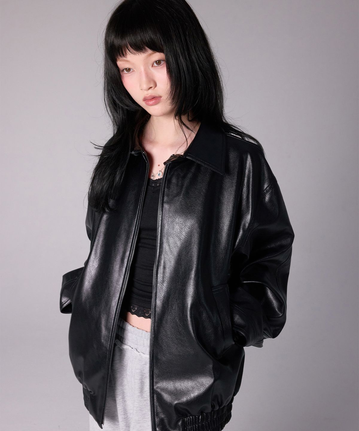 유희(YOUHEE) CRACK LEATHER BLOUSON_BLACK