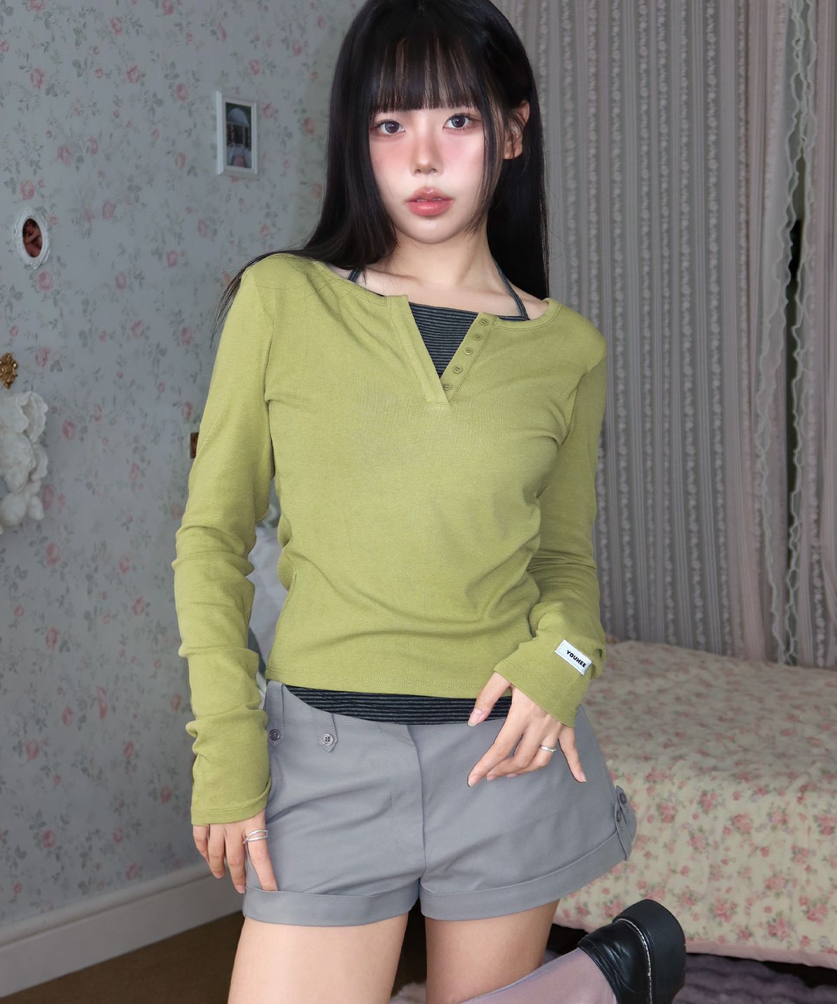 유희(YOUHEE) [아네딘X유희] ESSENTIAL HALTER NECK LONG SLEEVE_OLIVE