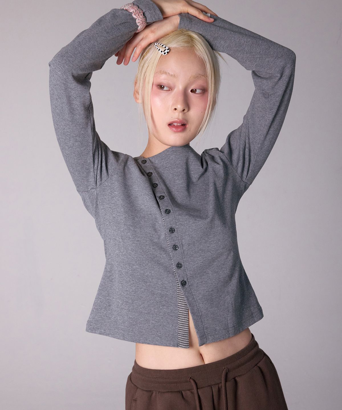 유희(YOUHEE) ESSENTIAL DIAGONAL LONG SLEEVE_MELANGE GREY