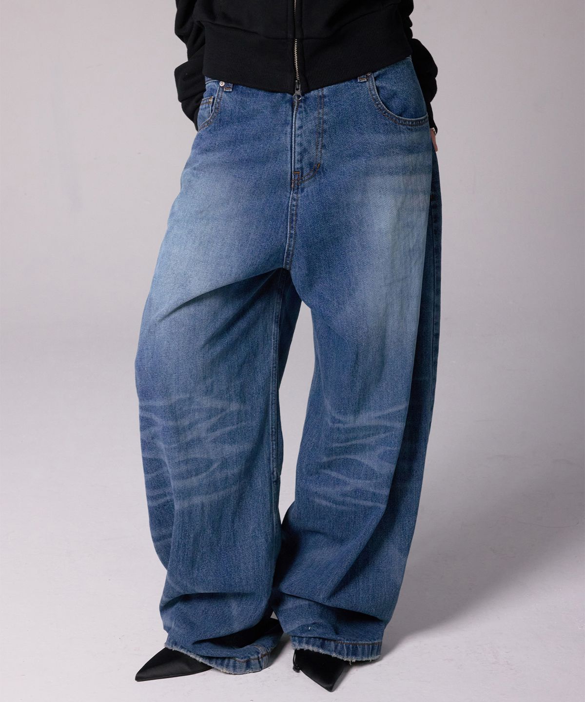 유희(YOUHEE) TWO-WAY DENIM WIDE PANTS_INDIGO
